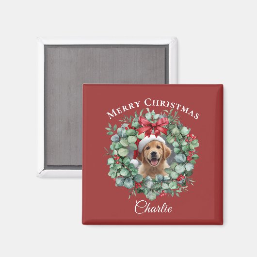 Personalized Pet Christmas with Wreath & Name Magnet (Vorderseite/Rückseite)