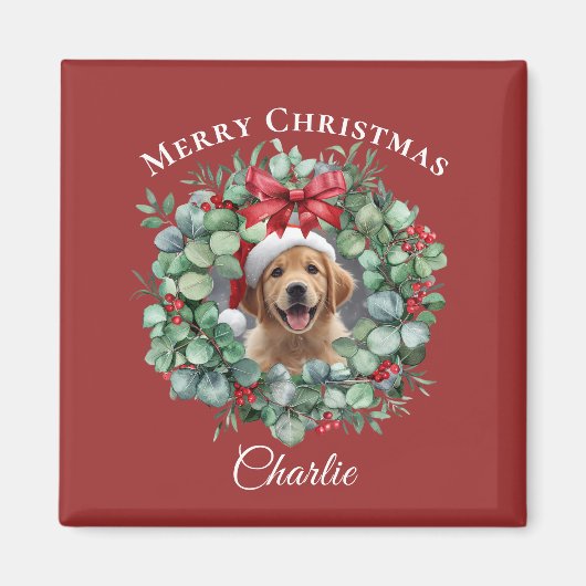 Personalized Pet Christmas with Wreath & Name Magnet (Vorne)