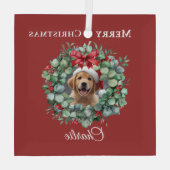 Personalized Pet Christmas with Wreath & Name Ornament Aus Glas (Rückseite)