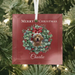 Personalized Pet Christmas with Wreath & Name Ornament Aus Glas