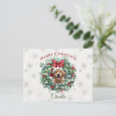 Personalized Pet Christmas with Wreath & Name Postkarte (Stehend Vorderseite)