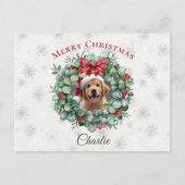 Personalized Pet Christmas with Wreath & Name Postkarte (Vorderseite)