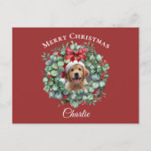 Personalized Pet Christmas with Wreath & Name Postkarte (Vorderseite)