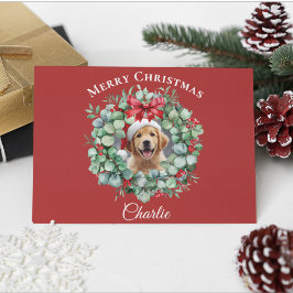Personalized Pet Christmas with Wreath & Name Postkarte