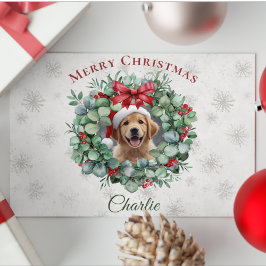 Personalized Pet Christmas with Wreath & Name Postkarte