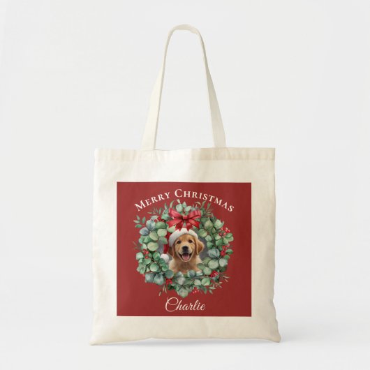 Personalized Pet Christmas with Wreath & Name Tote Tragetasche (Vorne)