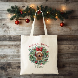 Personalized Pet Christmas with Wreath & Name Tote Tragetasche