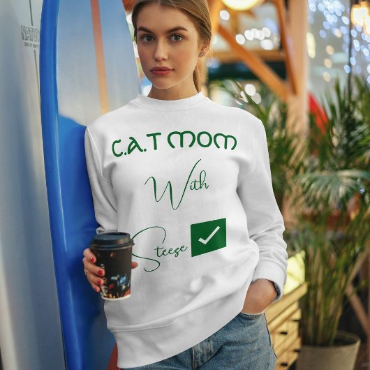Personalized Pet Lover Green Script Funny Cat Mom Sweatshirt
