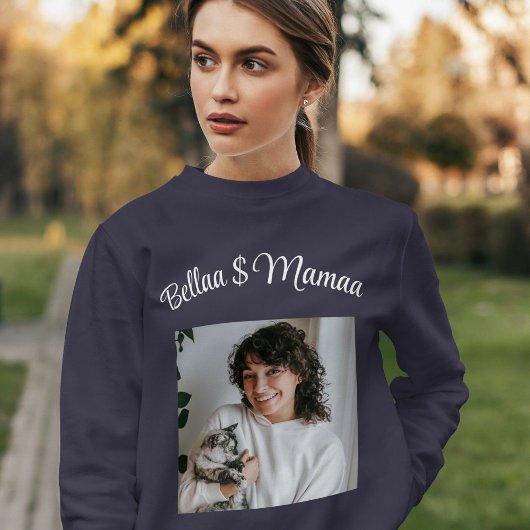 Personalized Pet Lover Photo Script Name Cat Mom Sweatshirt