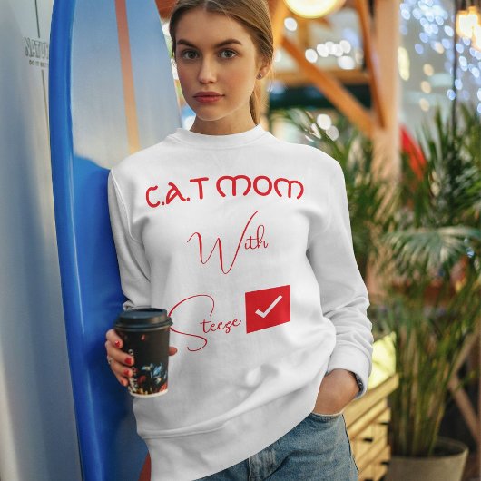 Personalized Pet Lover Red Script Funny Cat Mom Sweatshirt