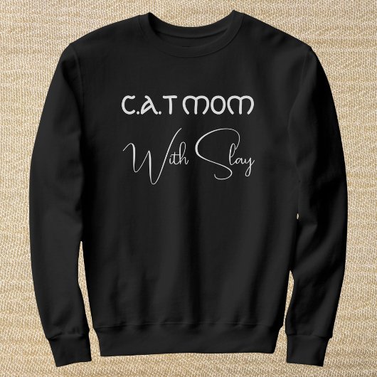 Personalized Pet Lover White Script Cat Mom Black Sweatshirt