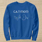 Personalized Pet Lover White Script Cat Mom Blue Sweatshirt