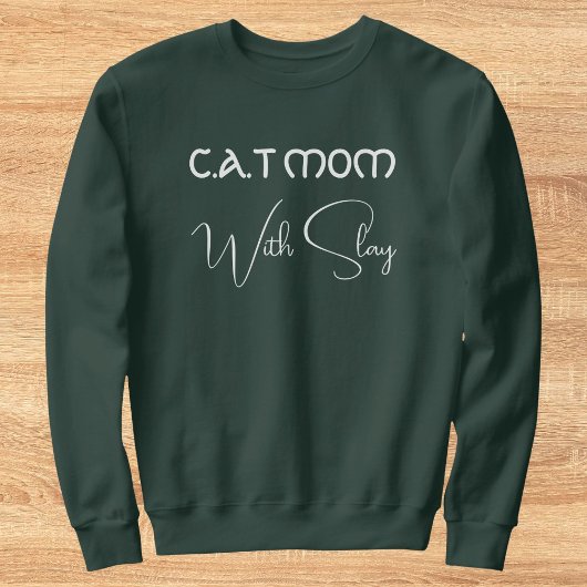 Personalized Pet Lover White Script Cat Mom Green Sweatshirt