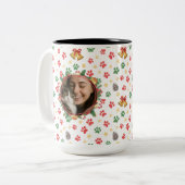 Personalized Pet Photo Christmas Paw Print Mug Zweifarbige Tasse (Vorderseite Links)