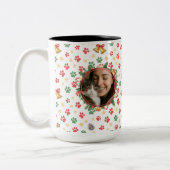 Personalized Pet Photo Christmas Paw Print Mug Zweifarbige Tasse (Links)