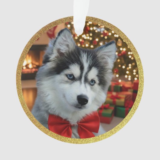 Personalized Pet Photo "Love" Gold Glitter Ornament (Vorderseite)