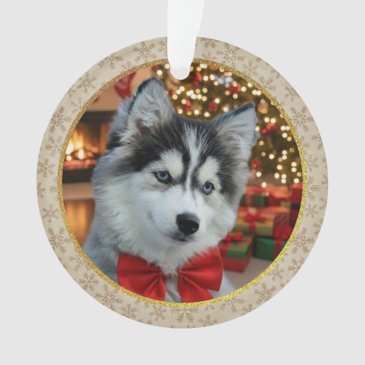 Personalized Pet Photo "Love" Gold Glitter Ornament (Vorderseite)