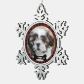 Personalized Pet Photo Red Plaid Elegant Schneeflocken Zinn-Ornament (Rechts)