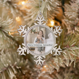 Personalized Pewter Snowflake Photo Christmas  Schneeflocken Zinn-Ornament