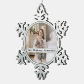 Personalized Pewter Snowflake Photo Christmas Schneeflocken Zinn-Ornament (Rechts)
