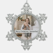Personalized Pewter Snowflake Photo Christmas Schneeflocken Zinn-Ornament (Vorderseite)