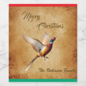 Personalized Pheasant Merry Christmas Weinetikett (Einzelnes Label)