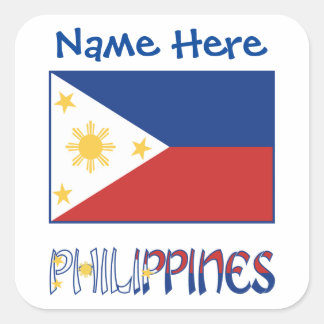 Personalized Philippines Flag Name Square Label Quadratischer Aufkleber