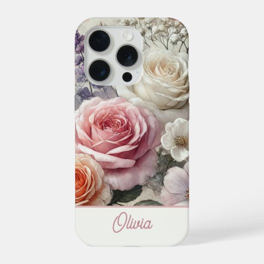 Personalized Phone Case Pink Watercolor Floral iPhone Hülle (Rückseite)