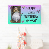 Personalized Photo and Age Butterfly Birthday Banner (Insitu)