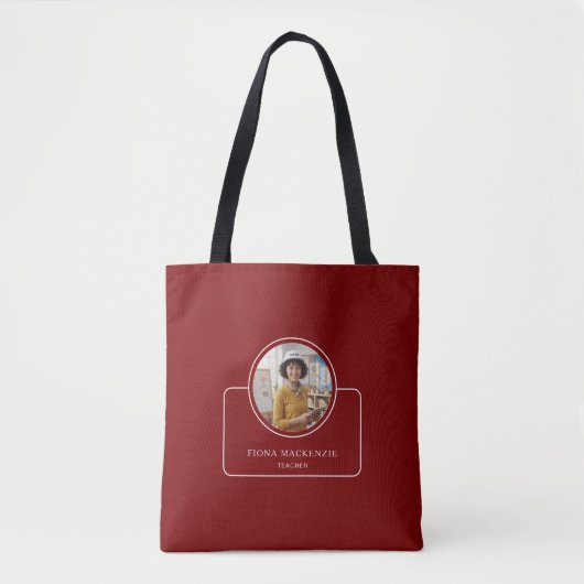 Personalized Photo and Name with Title Deep Red Tasche (Vorderseite)