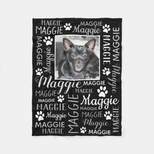 Personalized Photo and Names | Black Dog Blanket Fleecedecke (Vorderseite)