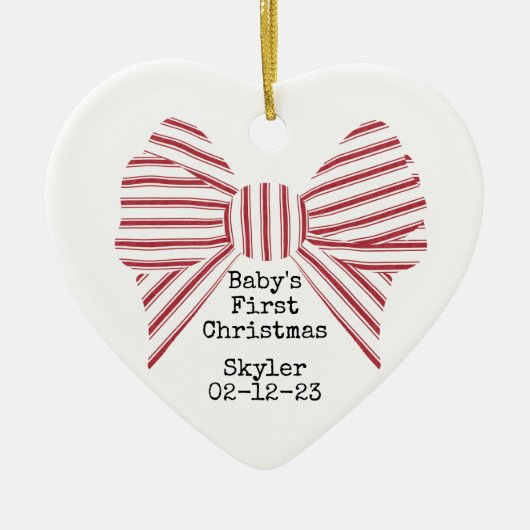 Personalized Photo Baby's First Christmas Red Bow Keramik Ornament (Vorne)