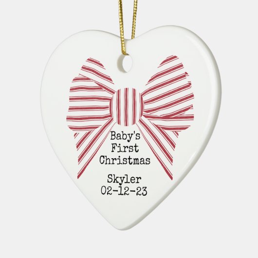 Personalized Photo Baby's First Christmas Red Bow Keramik Ornament (Links)