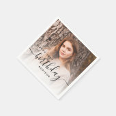 Personalized Photo Black Script 18th Birthday Serviette (Ecke)