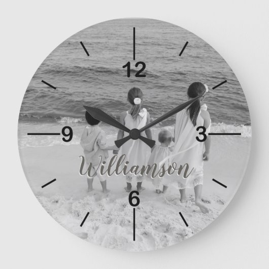 Personalized Photo Clock Customized with Name Große Wanduhr (Vorderseite)