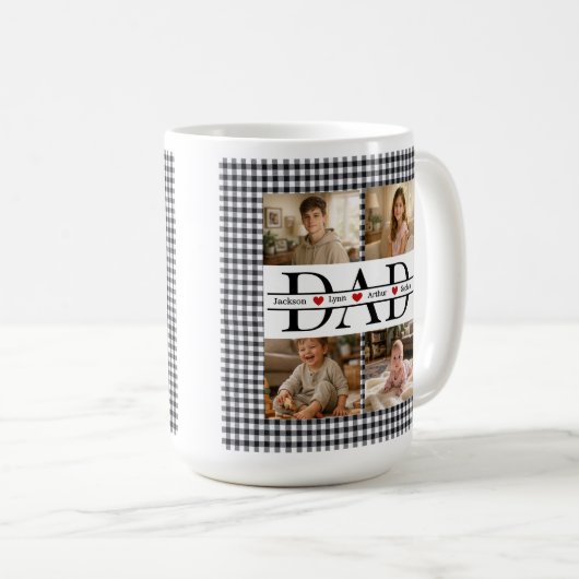 Personalized Photo Collage & Kids' Names "DAD" Kaffeetasse (VorderseiteRechts)
