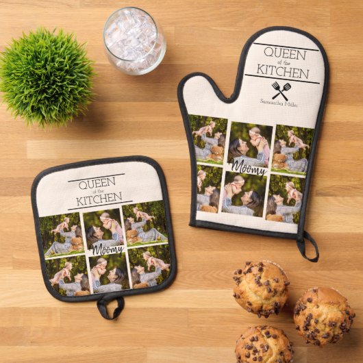 Personalized Photo Collage Oven Mitt & Pot Holder Ofenhandschuh & Topflappen-Set (Oben Unten)
