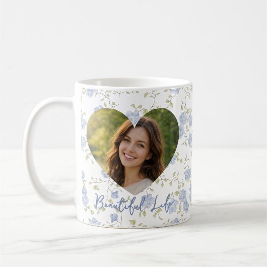 Personalized Photo – Floral Heart Design, Soft Pas Kaffeetasse (Links)