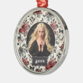 Personalized Photo Gothic Rose and Skull Christmas Ornament Aus Metall (Links)
