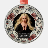 Personalized Photo Gothic Rose and Skull Christmas Ornament Aus Metall (Vorne)