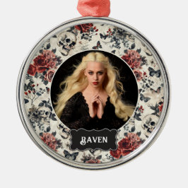 Personalized Photo Gothic Rose and Skull Christmas Ornament Aus Metall