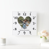 Personalized Photo Heart Frame Modern Calligraph Quadratische Wanduhr (Zuhause)