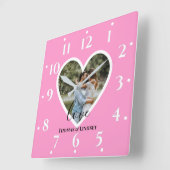 Personalized Photo Heart Frame Modern Calligraphy Quadratische Wanduhr (Winkel)
