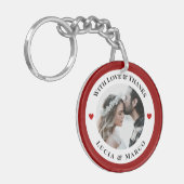 Personalized Photo in White Circle with Red Heart Schlüsselanhänger (Vorderseite links)