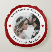 Personalized Photo in WhiteCircle with Red Heart Rundes Kissen (Vorderseite)