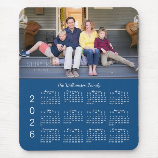 Personalized Photo Name Blue 2026 Calendar Mousepad (Vorne)