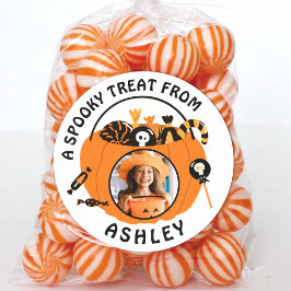 Personalized Photo Name Halloween Candy Treat Runder Aufkleber