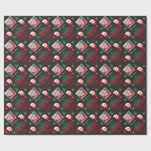 Personalized Photo Name Merry Christmas  Geschenkpapier (Flach)