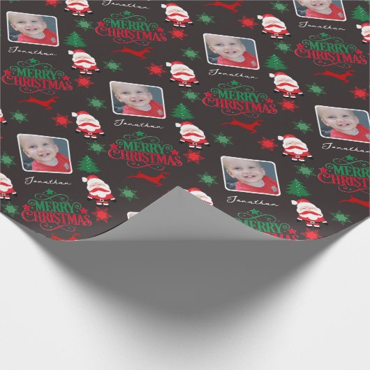 Personalized Photo Name Merry Christmas Geschenkpapier (Ecke)