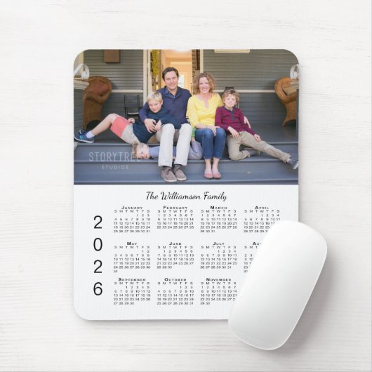 Personalized Photo Name White 2026 Calendar Mousepad (Mit Mouse)